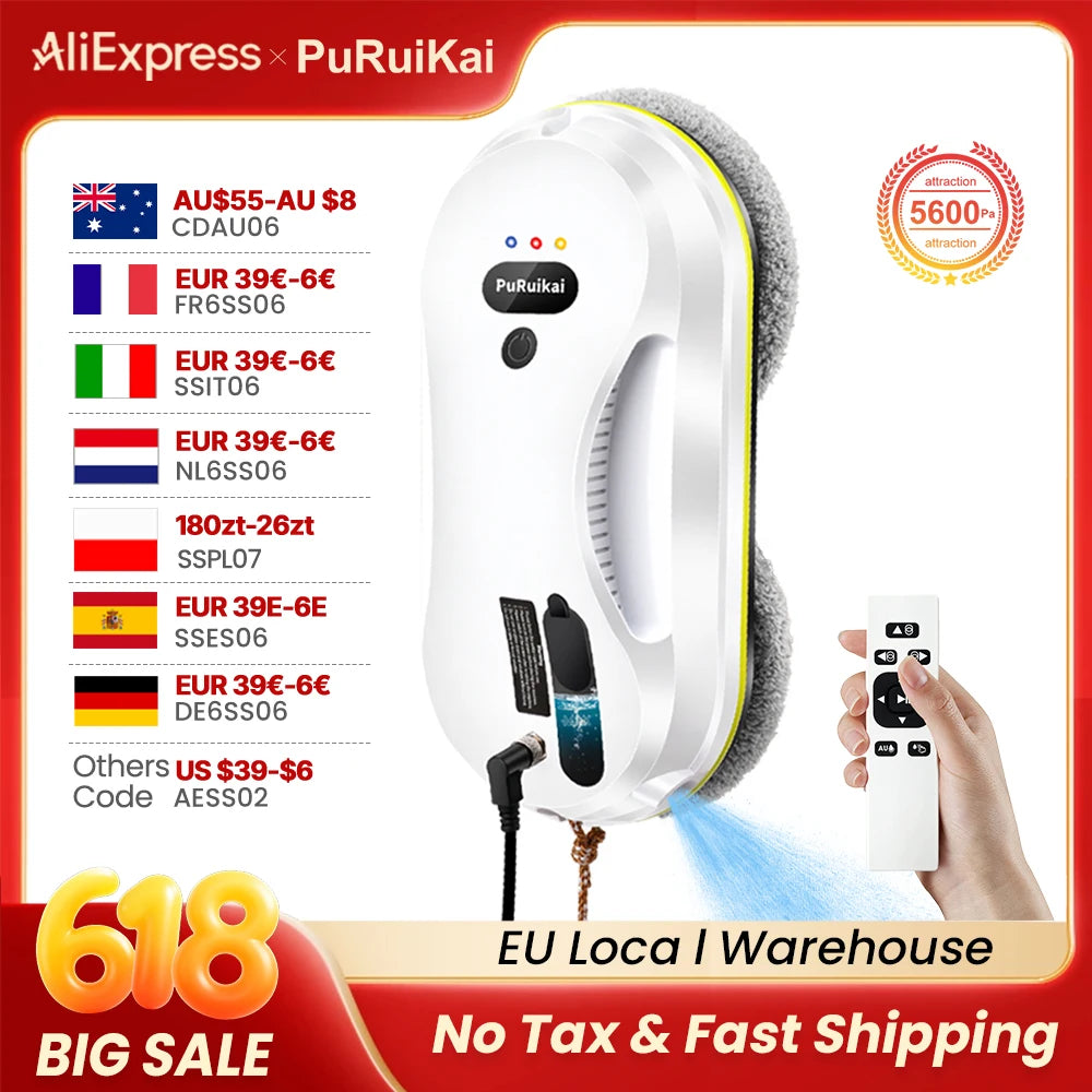 PuRuiKai Household Window Robot, Automatic Water Spray Cleaning