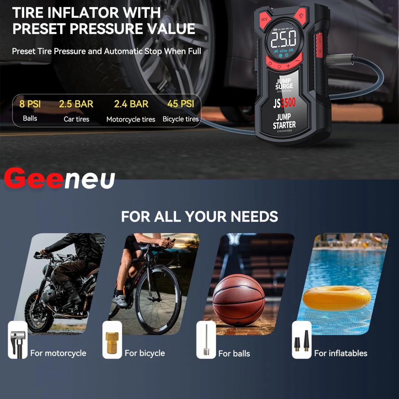 JS 3500 5-in-1 Multifunctional Air Pump Jump Starter