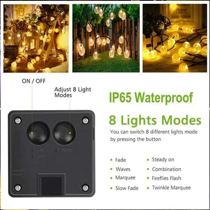 Solar String Lights Outdoor, Crystal Fairy Light, Christmas Garland