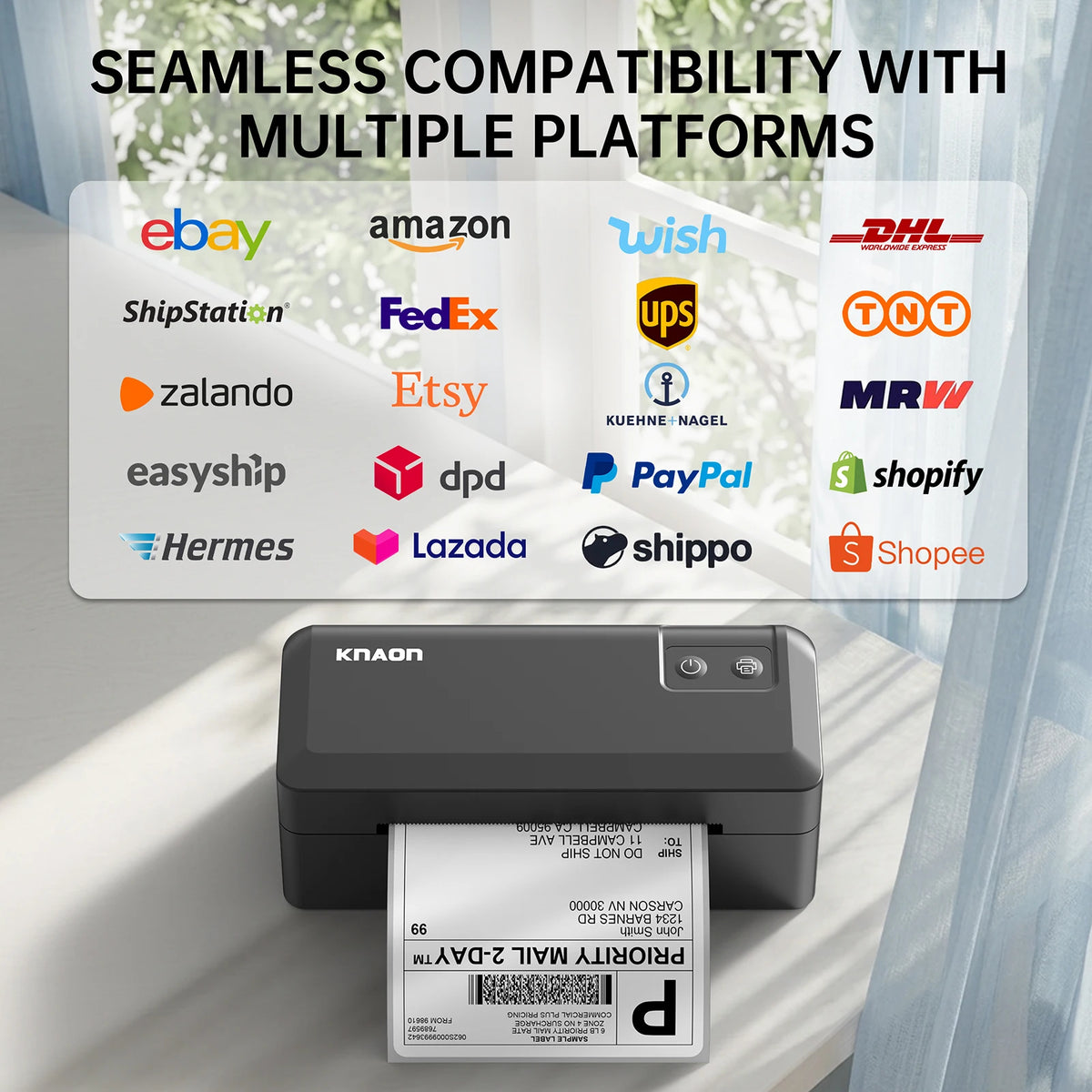 Knaon Thermal Shipping Label Printer, 4x6 Bluetooth Label Printer for Small Business and Home, Supports iPhone, Android, Windows, Mac, Chromebook