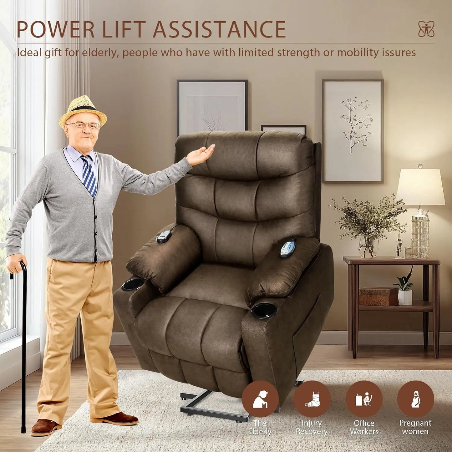 Power Lift Recliner Chair for Seniors with Heat & Massage