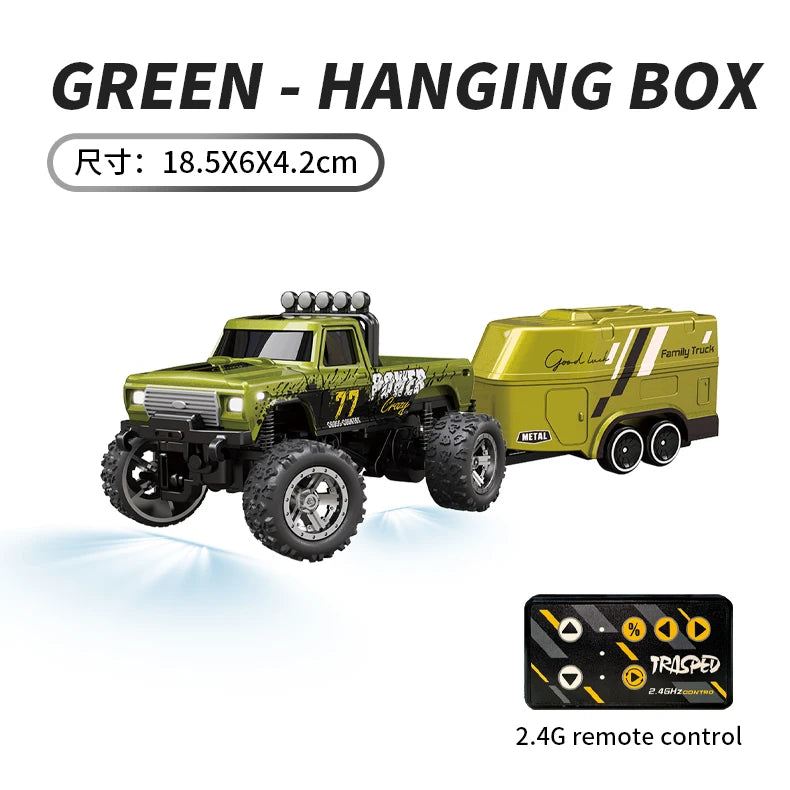 Hotfree 1/64 Mini RC Monster Truck, Metal Off-Road Stomper with Trailer