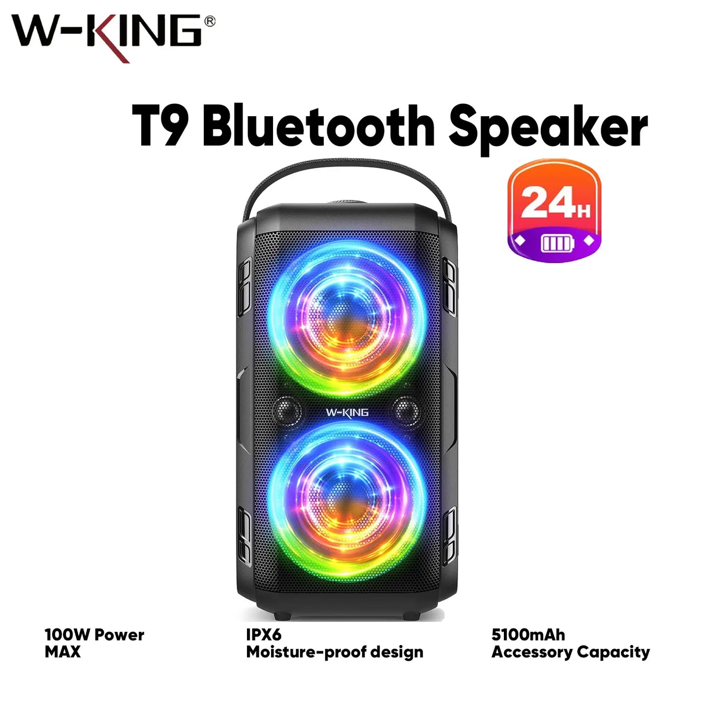 W-KING 180W Peak Party Large Bluetooth Speaker Biggest Boom Box Portable Wireless Removable Battery With Subwoofer USB Playback