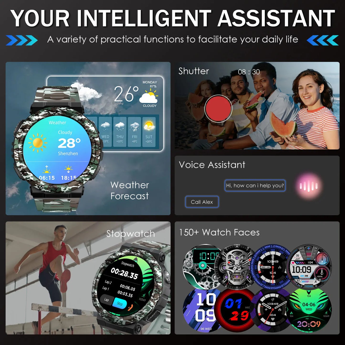 EIGIIS Smart Watches for Men with LED Flashlight