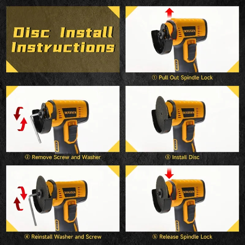 DERUISEN 19800 RPM Mini Wireless Angle Grinder
