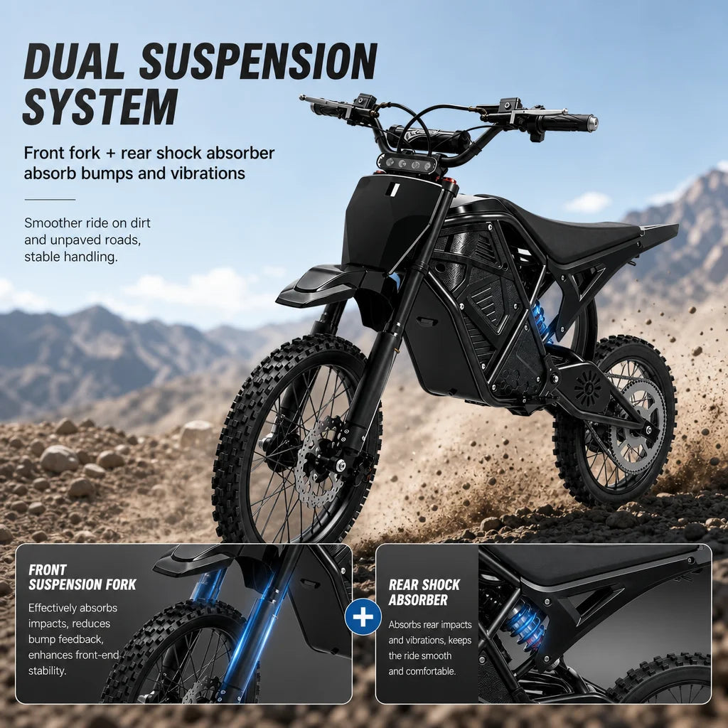 3000W Peak Electric Dirt Bike 48V 20.8Ah Battery 38MPH Adult