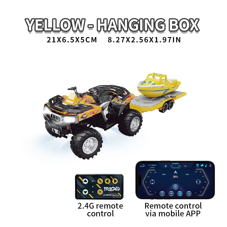 Hotfree 1/64 Mini RC Monster Truck, Metal Off-Road Stomper with Trailer