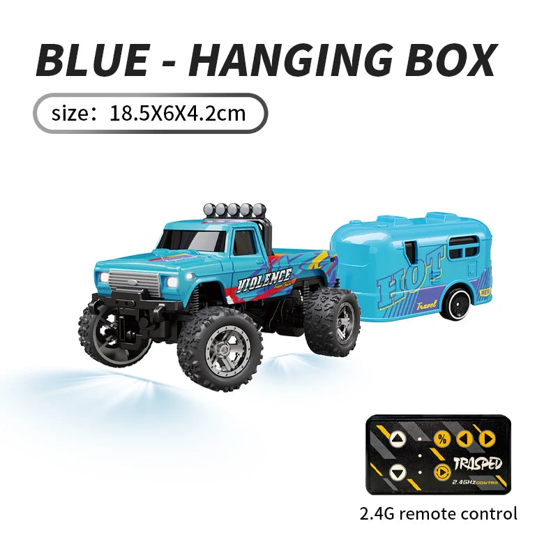 Hotfree 1/64 Mini RC Monster Truck, Metal Off-Road Stomper with Trailer
