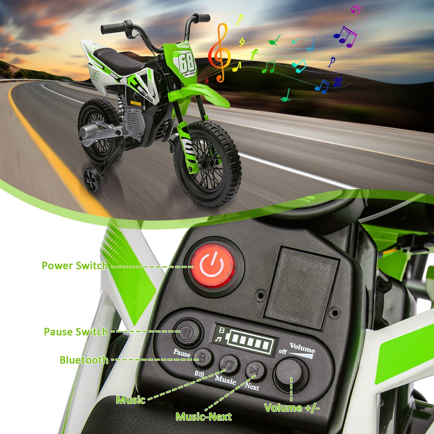 HiMISS 12v Kids Electric Dirt Bike with Training Wheels