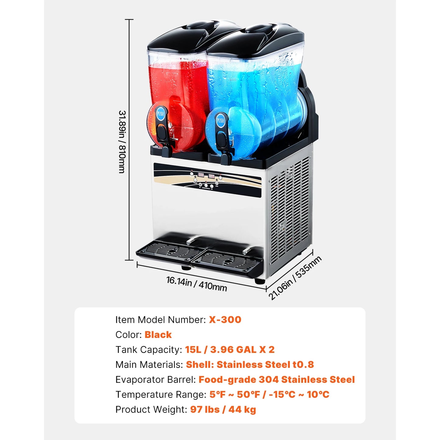 SucceBuy Commercial Frozen Drink Maker 15Lx2 Double Tank Slushy Machine