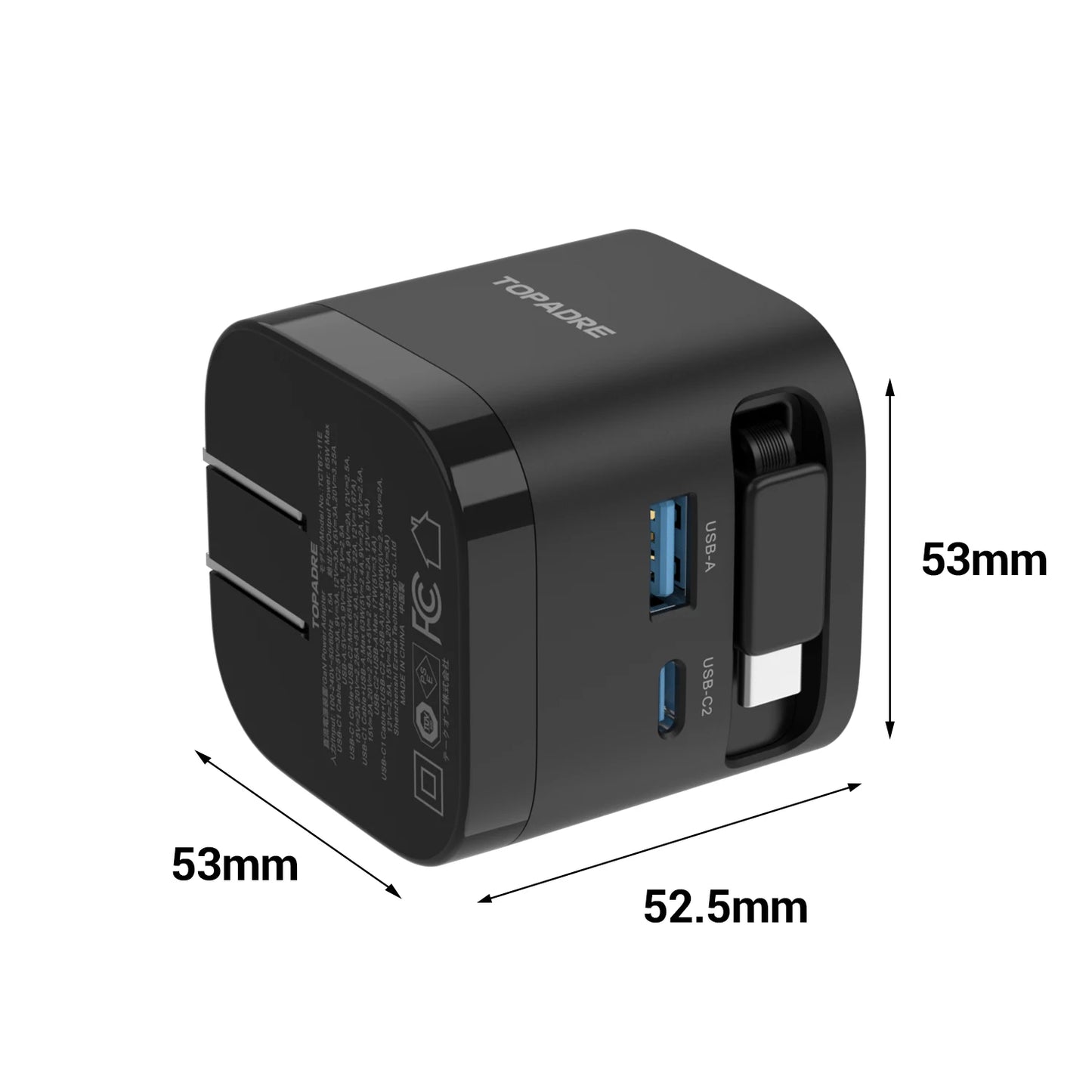 TOPADRE 65W GaN Fast Charger with Retractable Cable