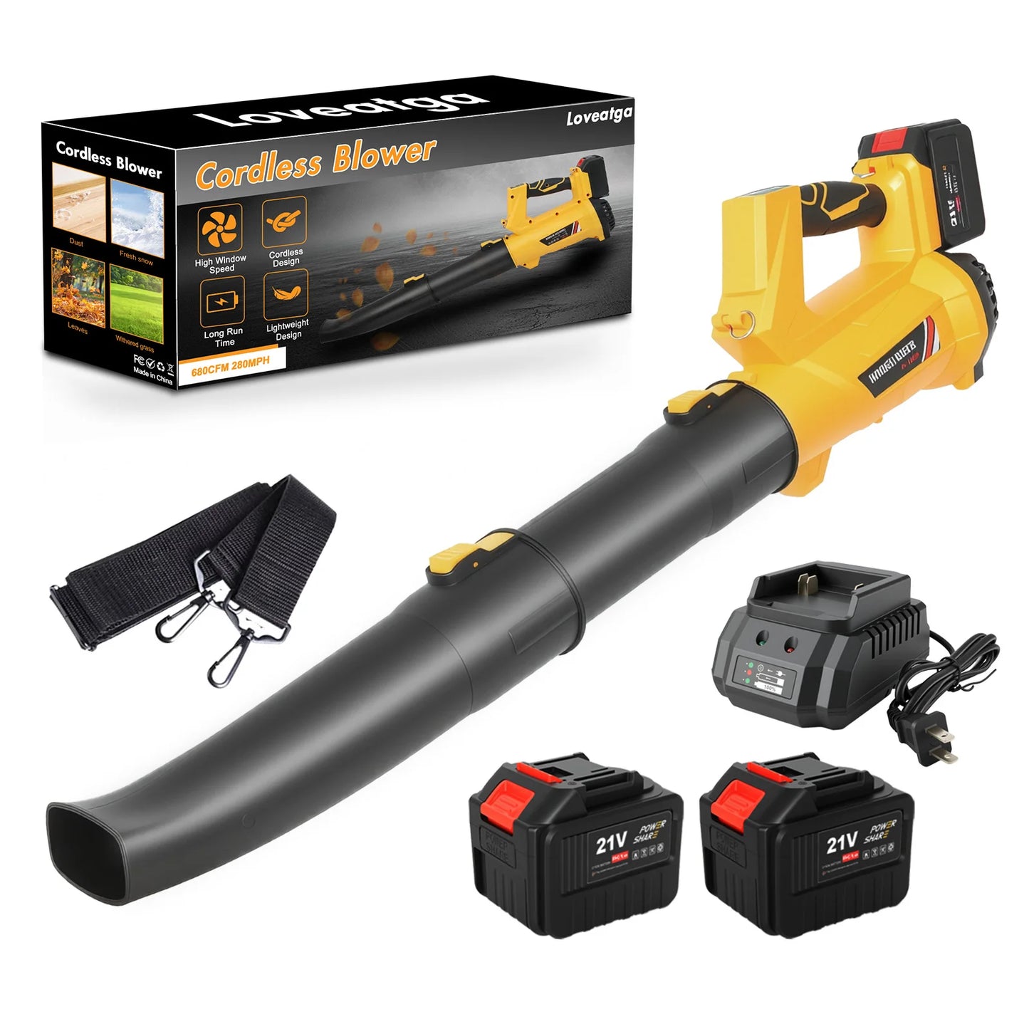 LOVEATGA 21V Cordless Leaf Blower Electric Air Blower