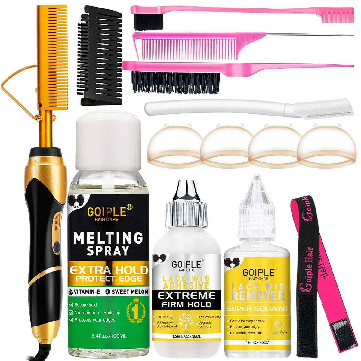 GOIPLE 3-In-1 Electric Hot Press Straightening Curler Comb Set