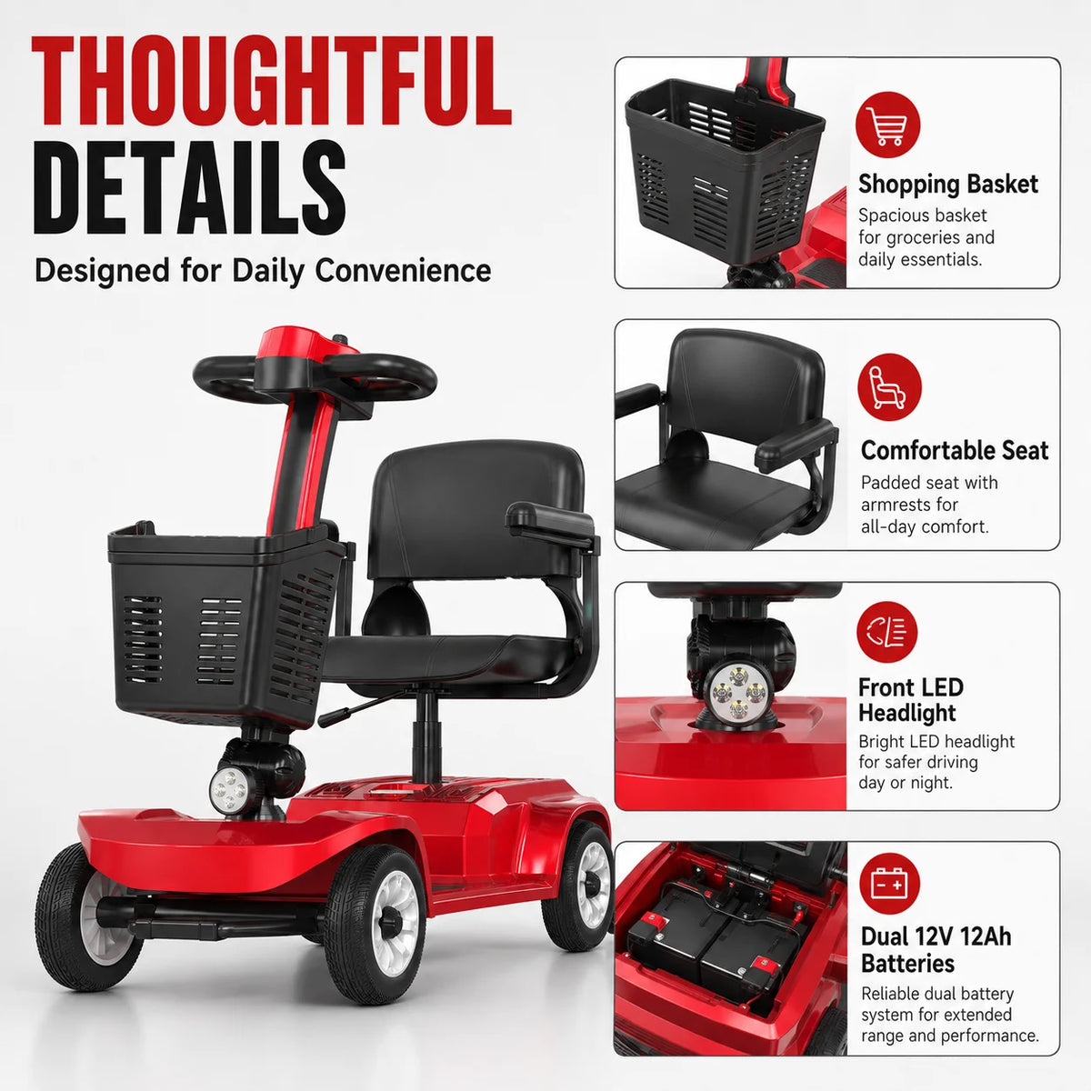 Electric Mobility Scooter for Seniors Adults 4 Wheel Power Scooter