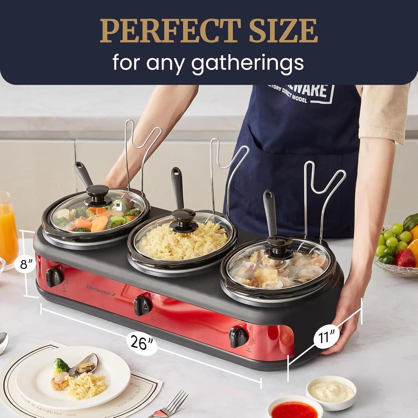 Elite EWMST-325R Maxi-Matic Triple Slow Cooker, 3 x 2.5 Qt