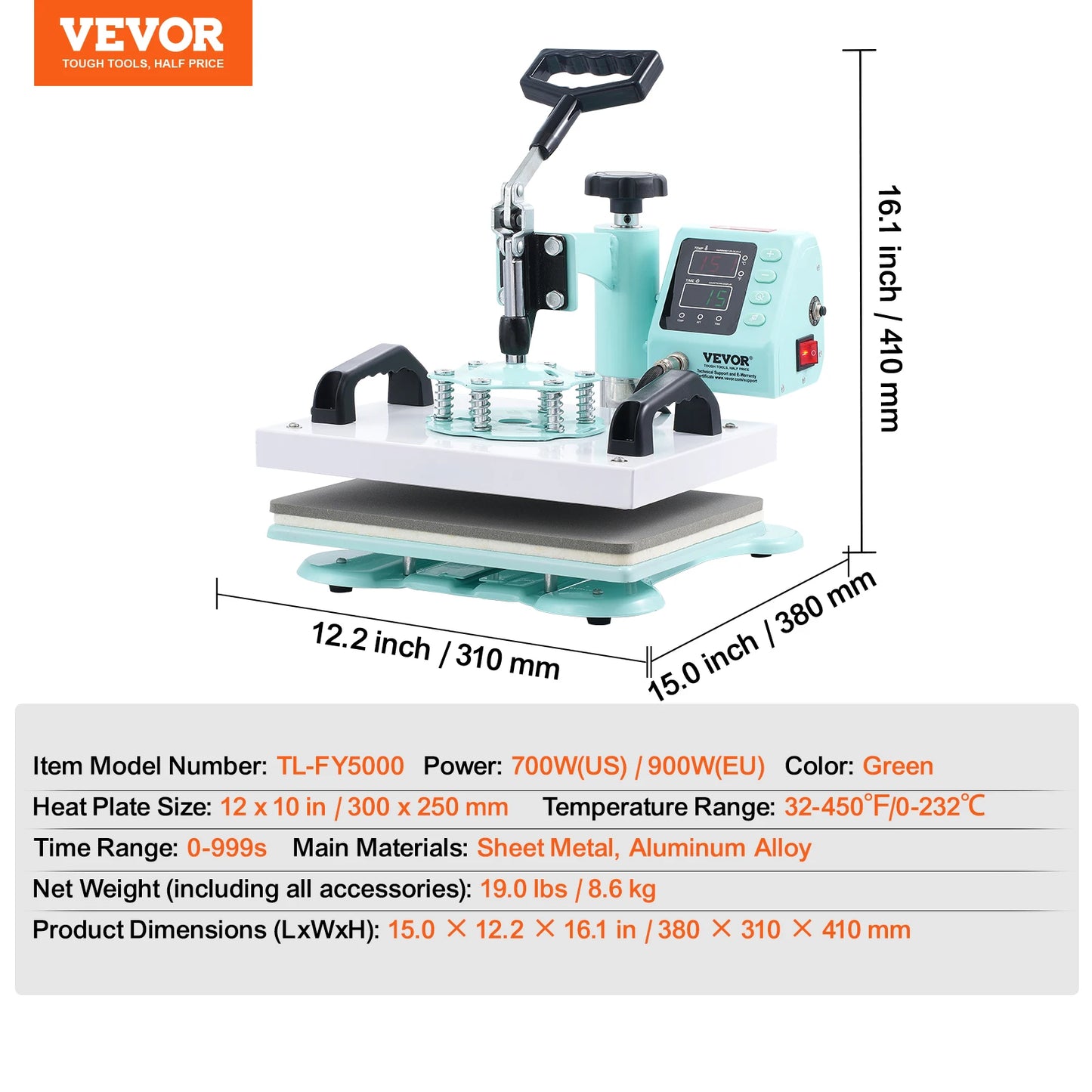 VEVOR Heat Press 12x10" 360°Swing Away