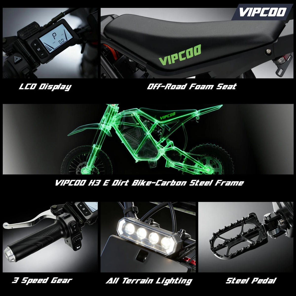 VIPCOO H3 Electric Dirt Bike 3500W 48V23AH Electric Motorcycle