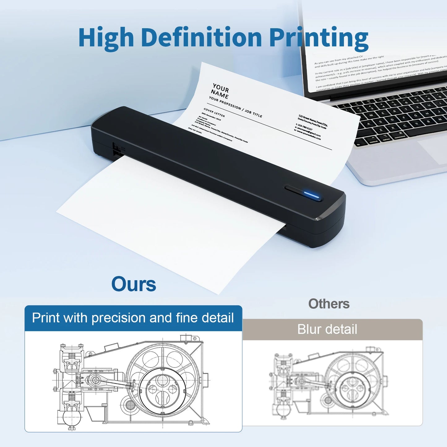 Portable A4 Thermal Printer Inkless Wireless C80 300DPI