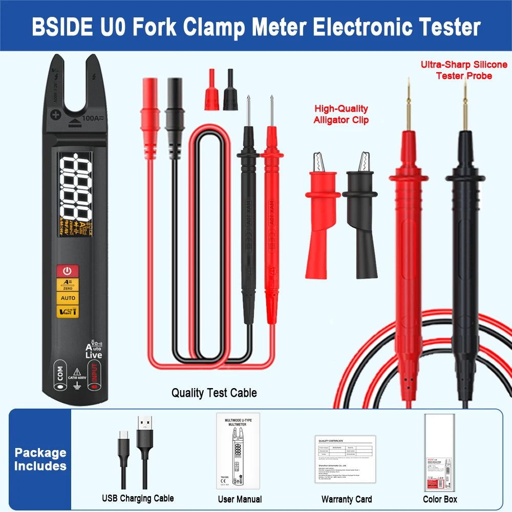 BSIDE U0 Digital Clamp Meter Fork DC AC 100A