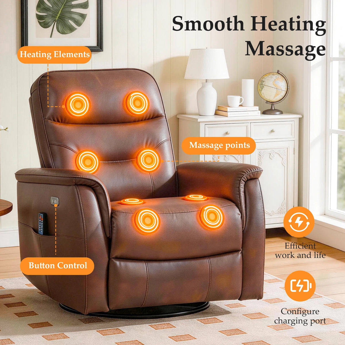 KERDOM PU Leather Power Lift Recliner Chair for Adults