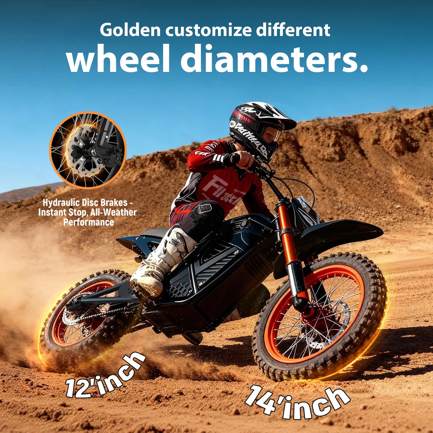 Eskute Electric Mini Dirt Bike for Teens & Adults, 14"/12" Fat Tire 3500W Electric Motorcycle, 48V23Ah Battery E-Bike 38MPH