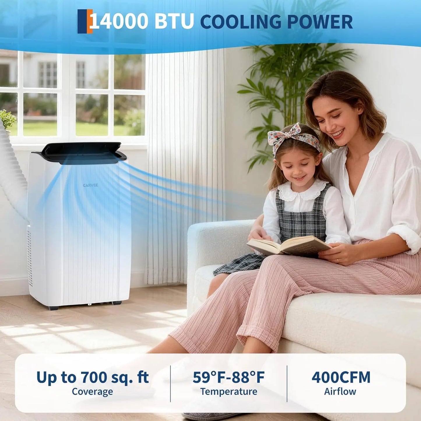 14000 BTU Portable Air Conditioner, 3 In 1 AC Unit with Fan