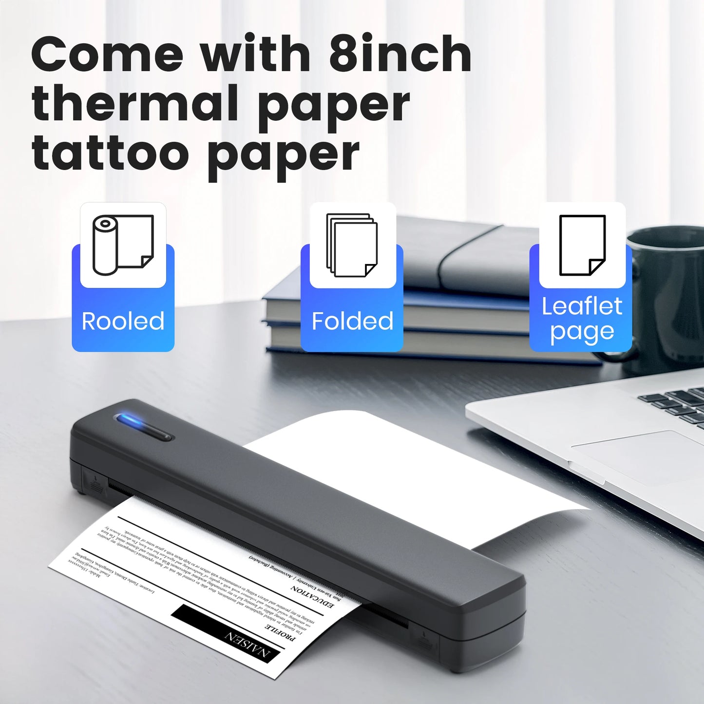 POLONO A4 Portable Inkless Thermal Printer with 20sheets thermal paper