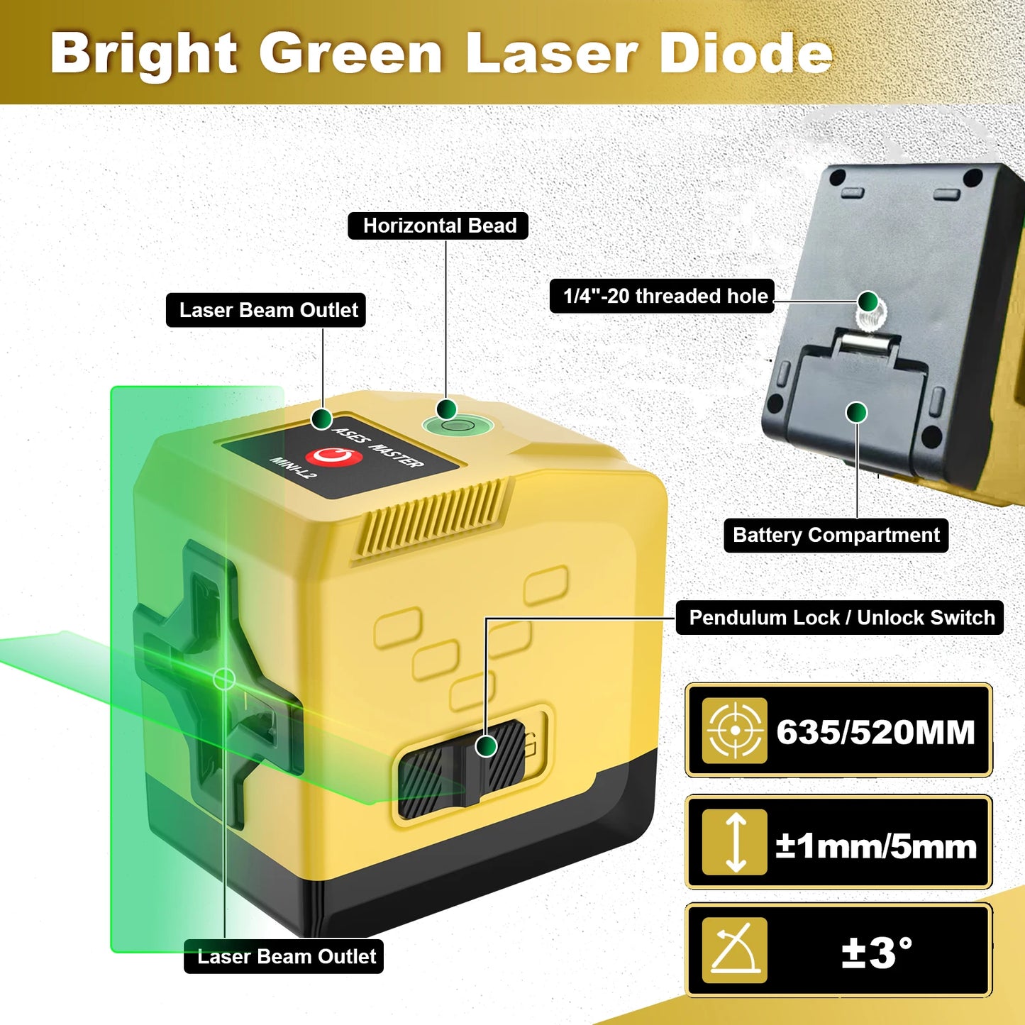 TEGATOK Mini Portable Laser Level 2-Line