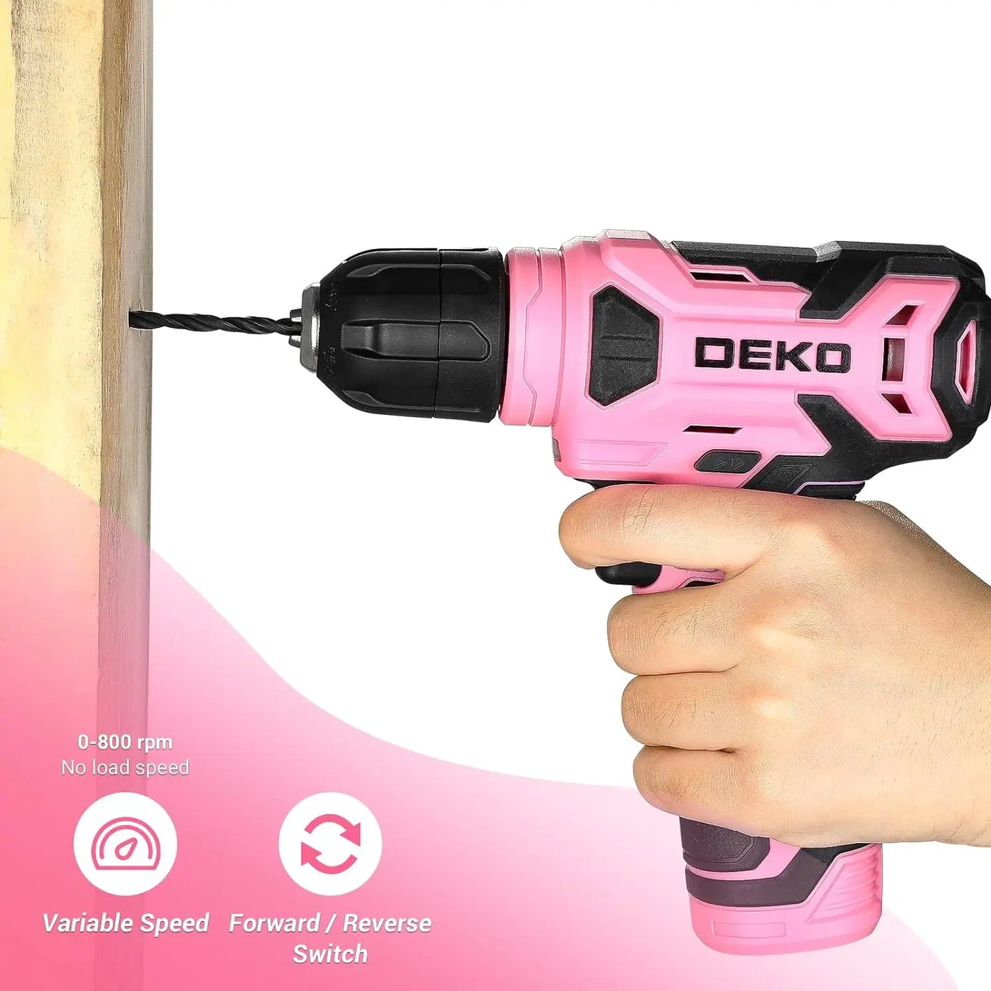 DEKO 8V Pink Cordless Drill, Drill Set with 3/8"Keyless Chuck