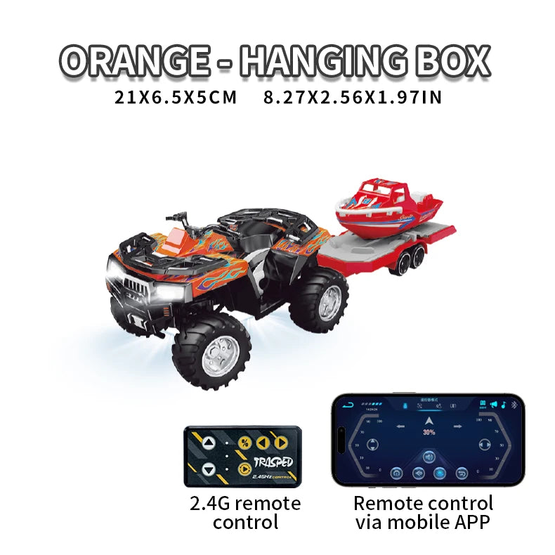 Hotfree 1/64 Mini RC Monster Truck, Metal Off-Road Stomper with Trailer