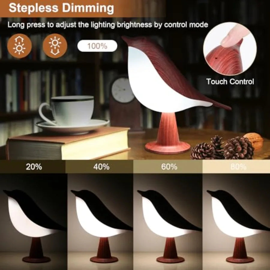 Bird Desk Lamp, Small Table Lamp Cordless Touch Dimmable Night Light