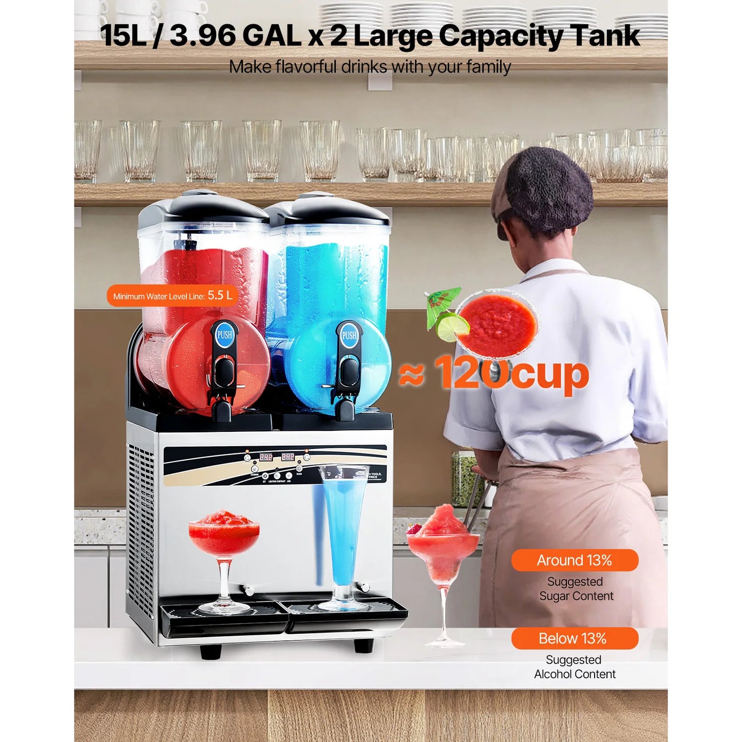SucceBuy Commercial Frozen Drink Maker 15Lx2 Double Tank Slushy Machine