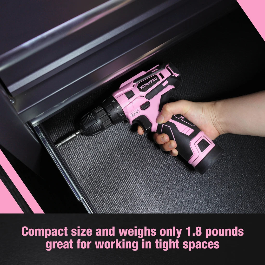 WORKPRO Pink Cordless Drill Driver Set, 12V Electric Screwdriver
