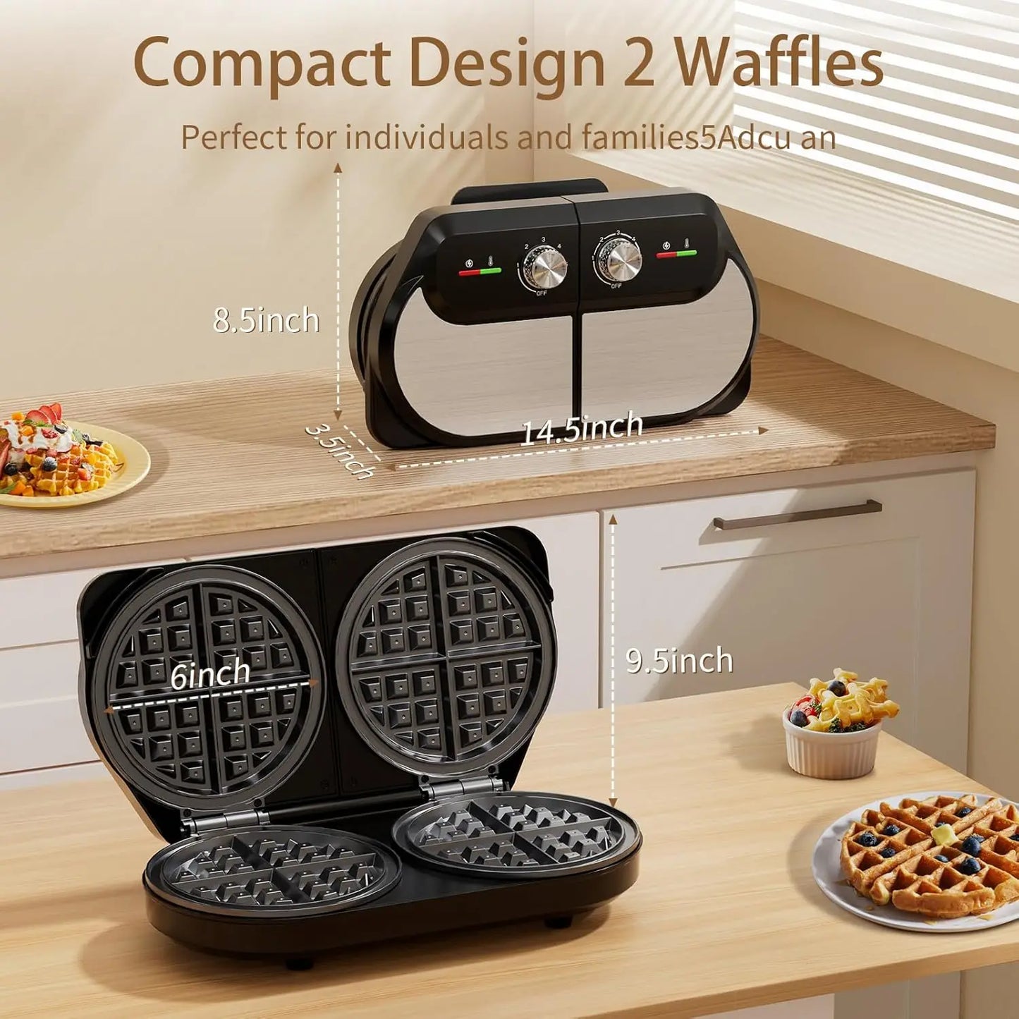YASHE Double Waffle Maker 6 Inch