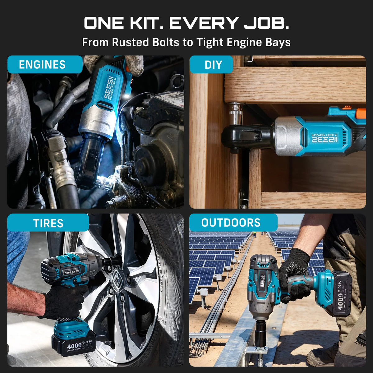 Seesii 3/8" Ratchet Wrench & 1000N.m Impact Wrench