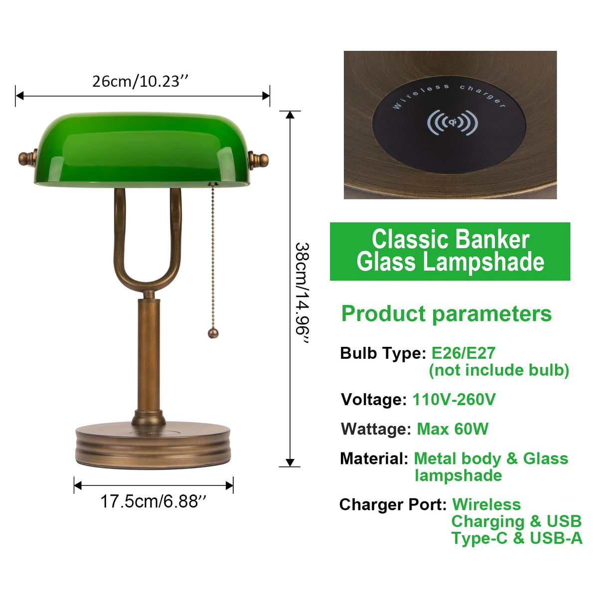 Green Glass Bankers Lamp, Retro Desk Lamp