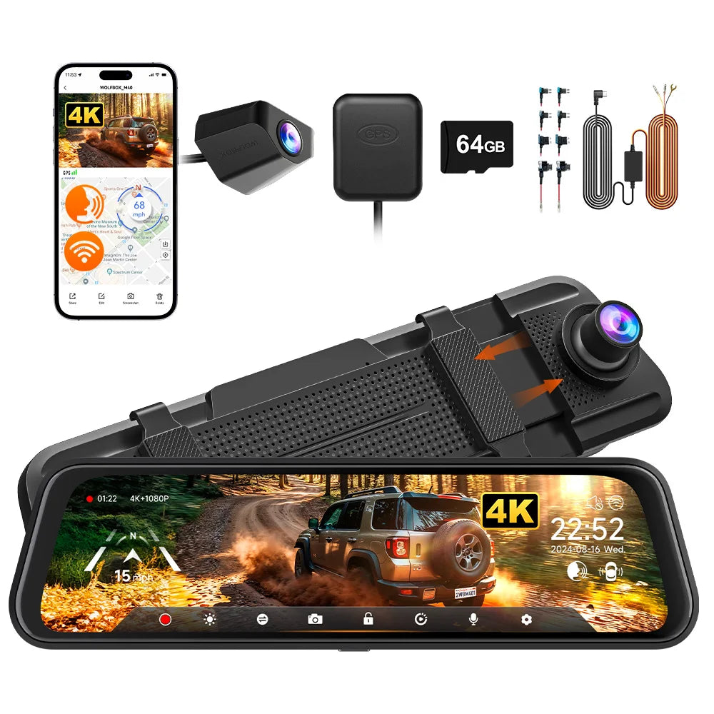 WOLFBOX M40 Dash Cam 4K+1080P With Voice Control