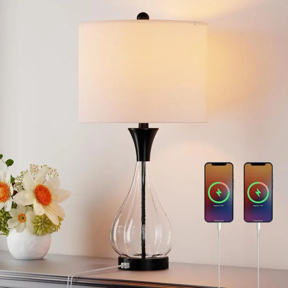 Farmhouse Glass Table Lamp for Living Room