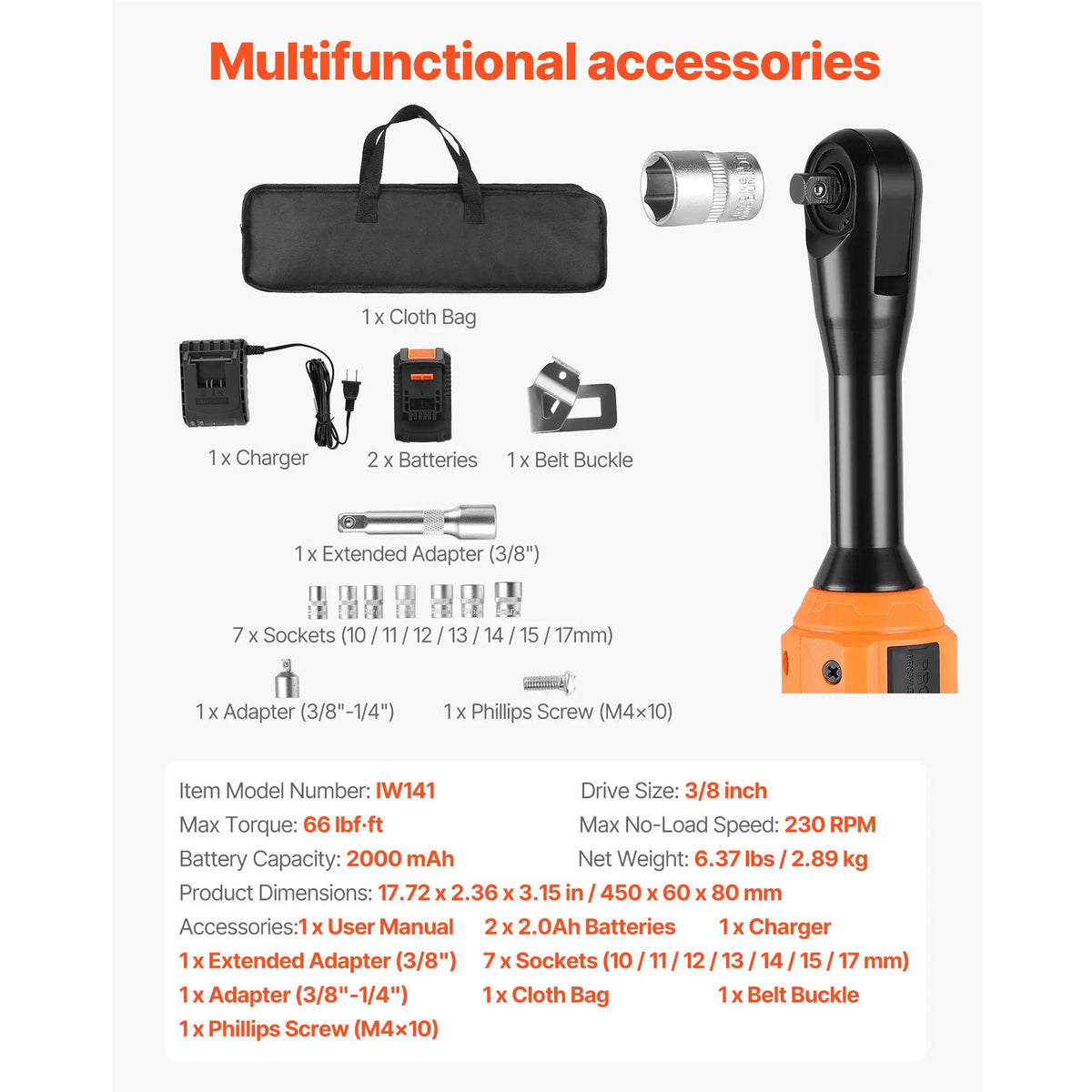 Cordless Ratchet Wrench, 3/8 Inch Drive, 230 RPM