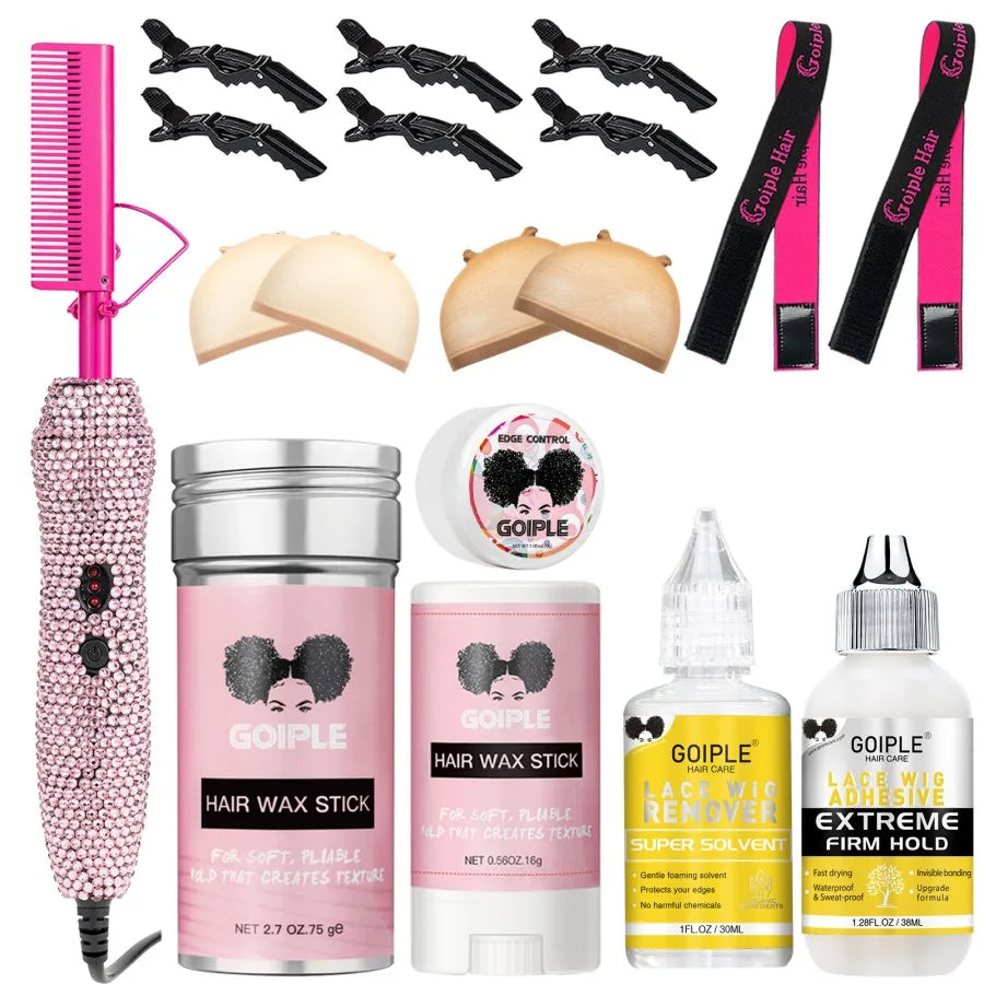 GOIPLE 3-In-1 Electric Hot Press Straightening Curler Comb Set