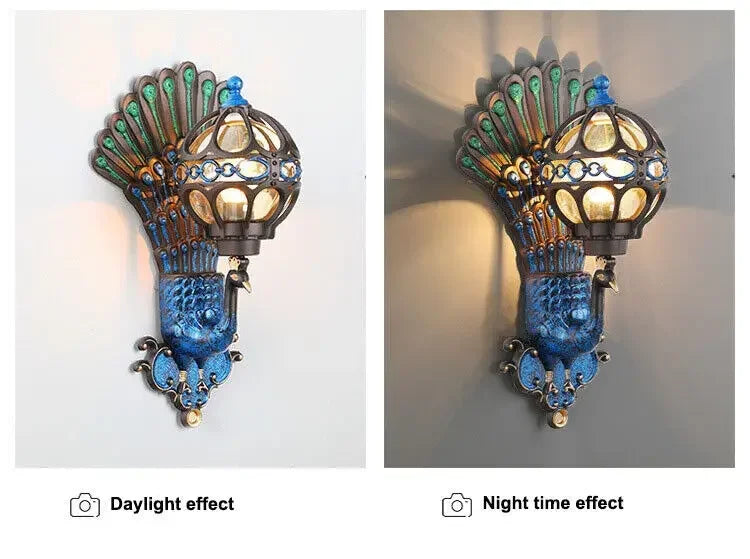 Vintage Peacock Wall Sconce Light - Antique Style