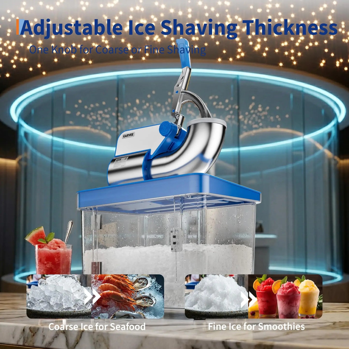 GARVEE 750LBS/H Commercial Ice Shaver Crusher, 4 Stainless Steel Blades