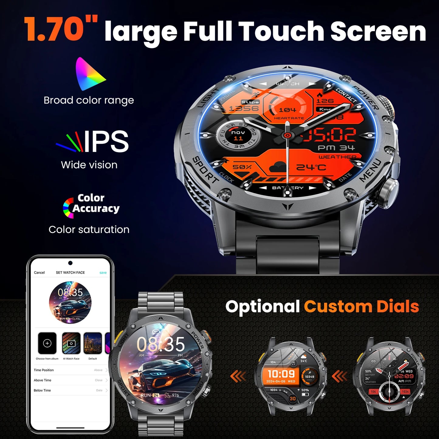 2026 Military Smart Watch Men 1.7" HD Screen
