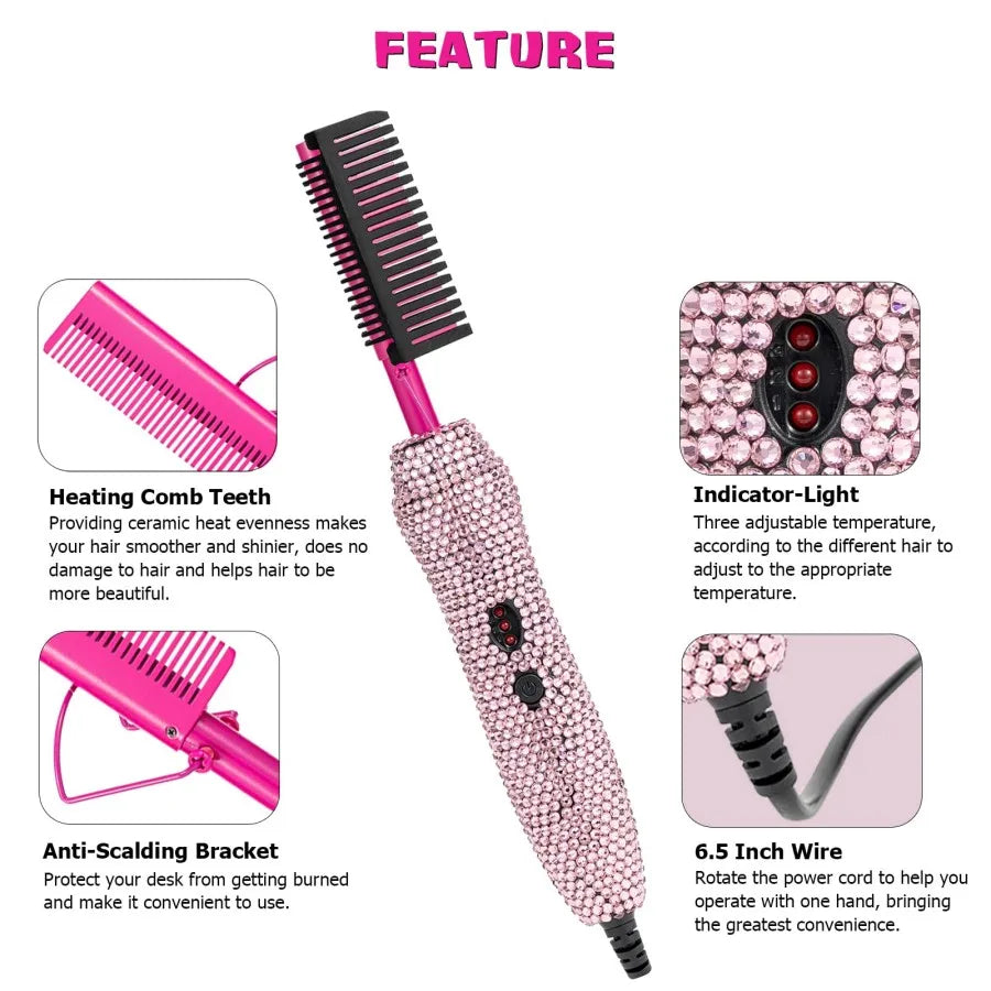 GOIPLE 3-In-1 Electric Hot Press Straightening Curler Comb Set