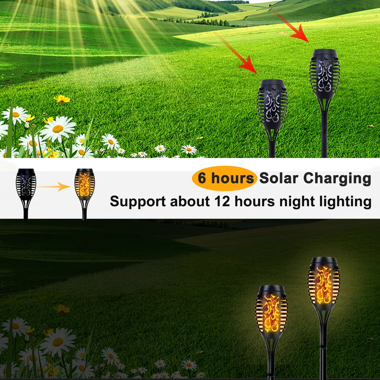 4/6/8/12Pcs Solar Flame Torch Light LED Flickering Outdoor
