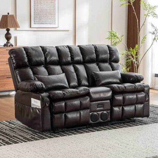 Recliner Sofa, RV Wall Hugger Recliners for Small Spaces, Reclining Loveseat Sofa Recliner with Cup Holders Lumbar Pillows, RV Fur