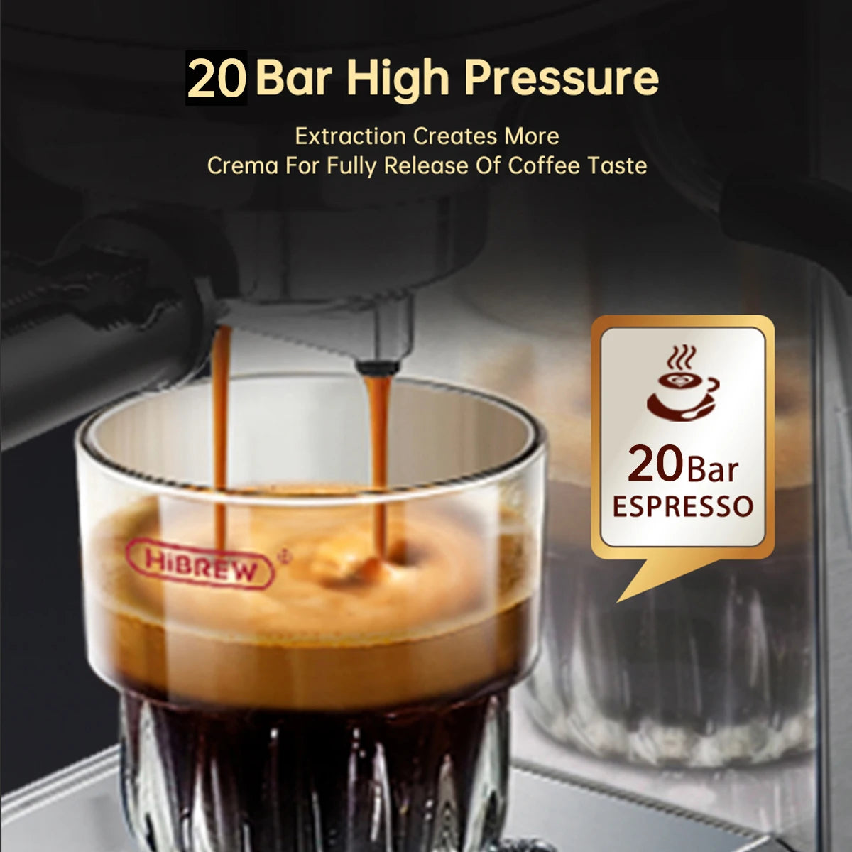 HiBREW Coffee Maker Cafetera 20 Bar Inox Semi Automatic Super Slim