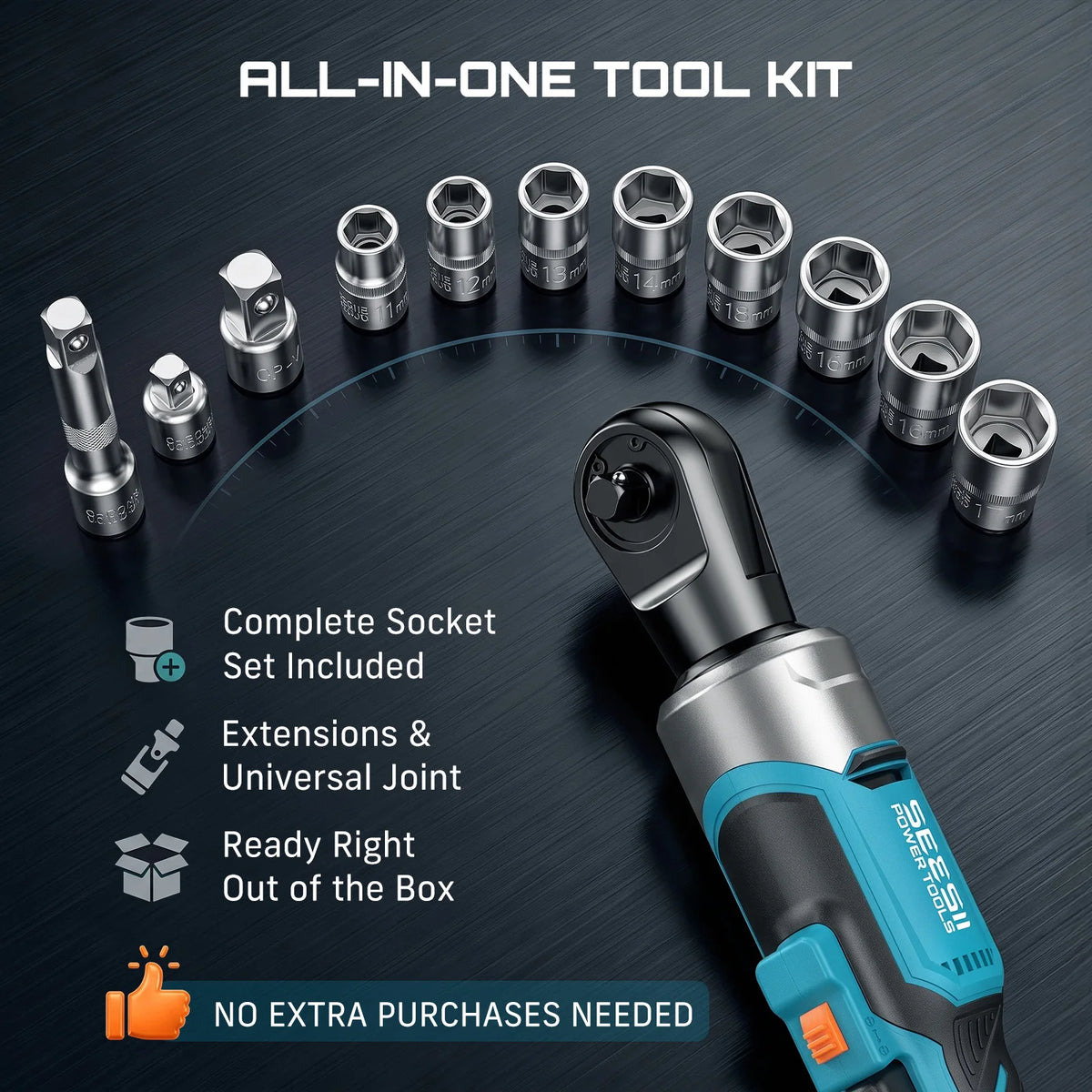 Seesii 3/8" Ratchet Wrench & 1000N.m Impact Wrench