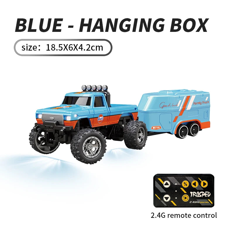 Hotfree 1/64 Mini RC Monster Truck, Metal Off-Road Stomper with Trailer