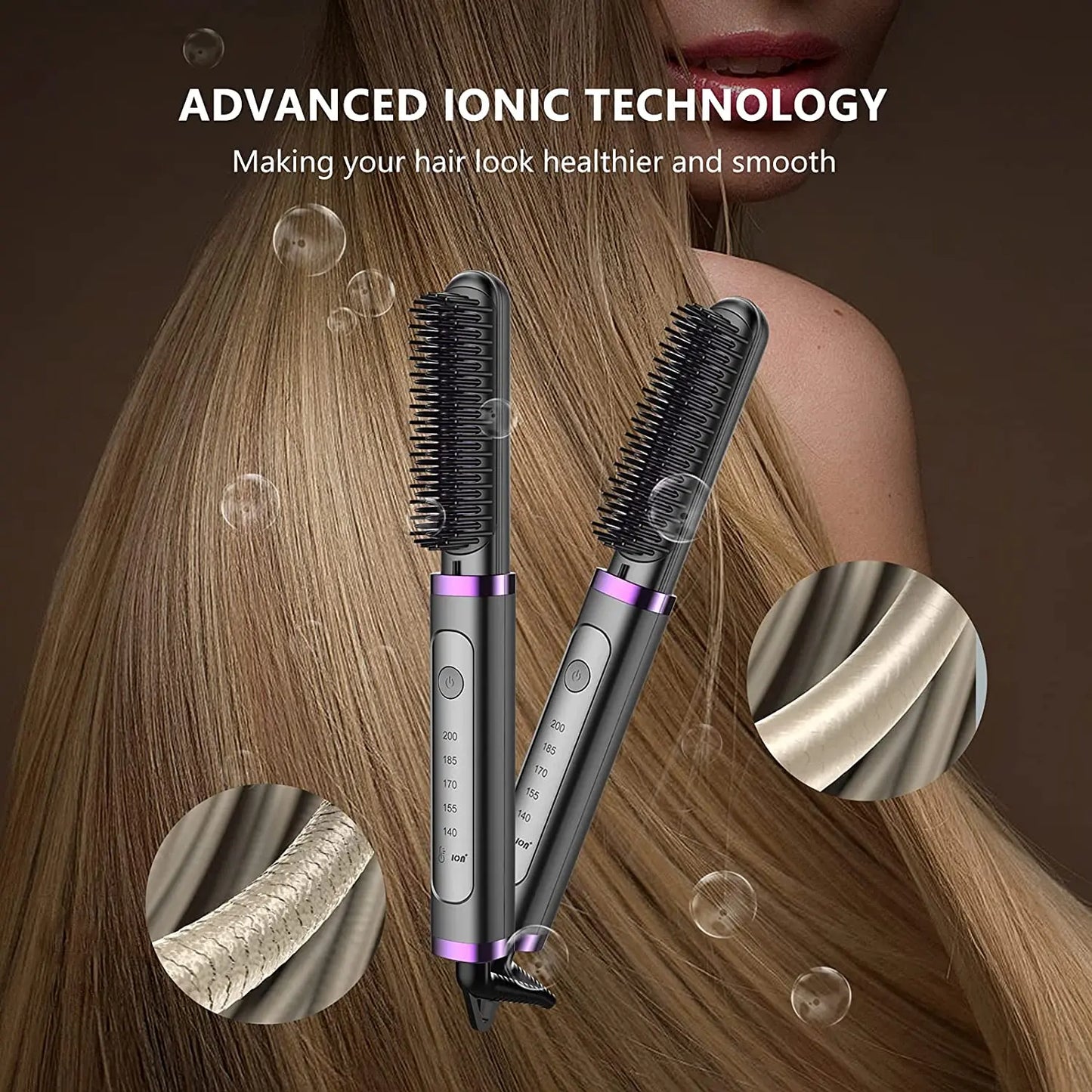 Portable Electric Ionic Hair Straightener Hairbrush